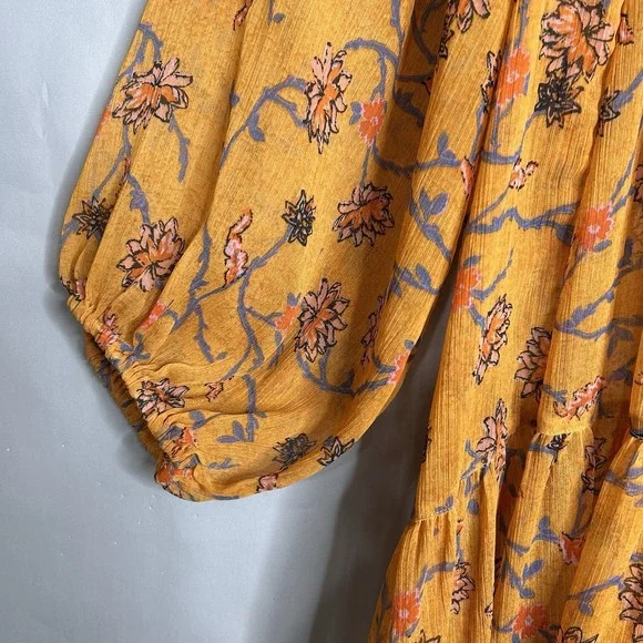Free People Tunic Dress Keeping Up with Kara Orange Floral SHEER Boho Festival L - Picture 8 of 12